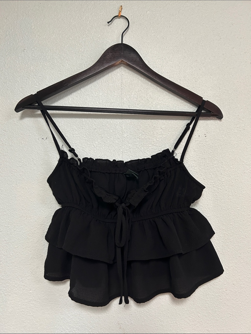 wild fable Black Ruffle Tiered Camisole with Adjustable Straps